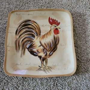 Tabletops Gallery “Rooster” Square Dinner Plate 11” Hand Painted